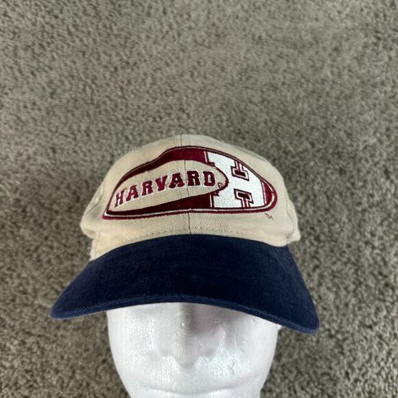 VINTAGE Harvard Crimson Starter Hat Mens OS Beige Red The Right Hat Strapback - Picture 1 of 10
